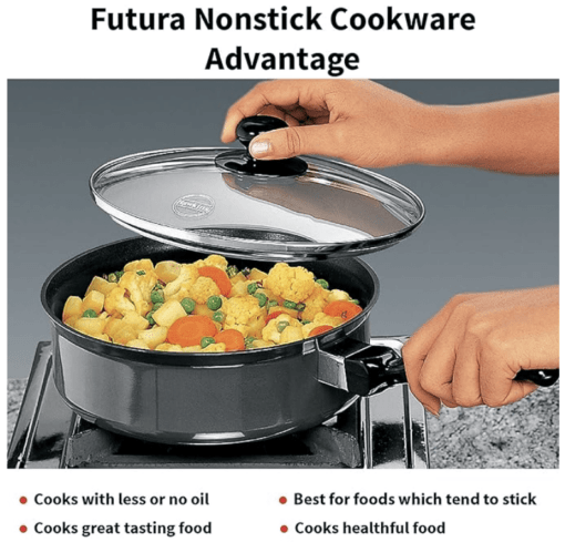 Hawkins Futura Nonstick Curry Pan (Saute Pan) 2 L, 20 cm, 3.25 mm with Glass Lid (Black) - Image 4